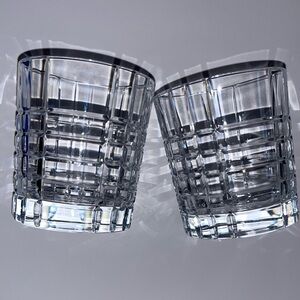 Tiffany & Co. Plaid Crystal Double Old Fashioned Glasses ( Set of 2).